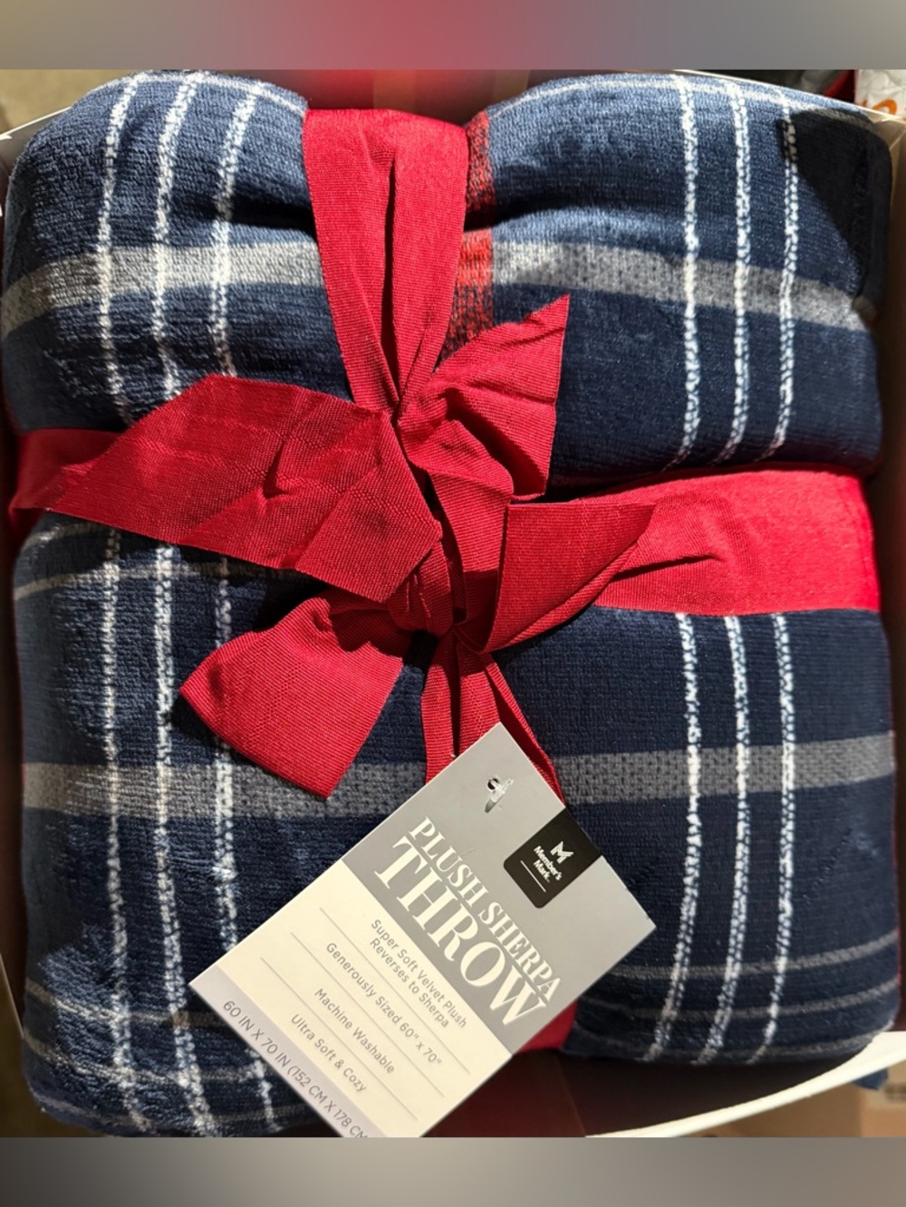 Sherpa Throw Blanket - Navy Plaid